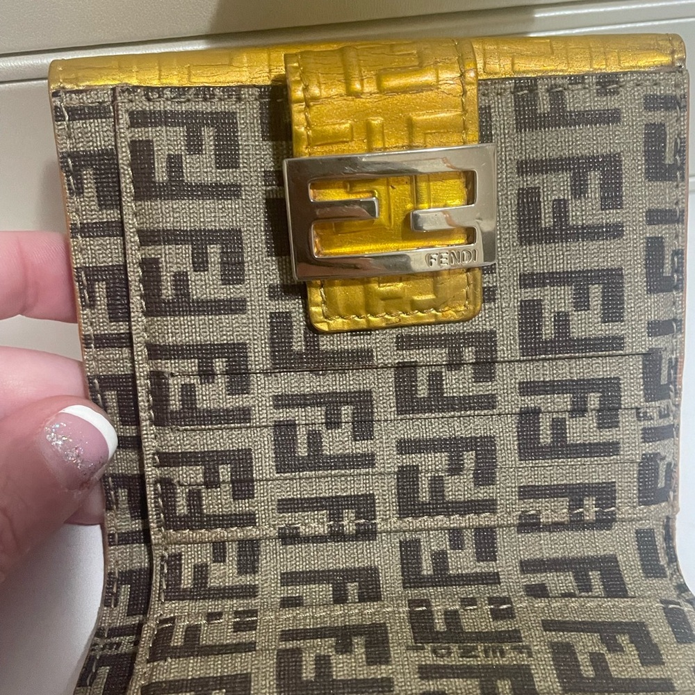 Fendi Zucchino Bifold Compact Wallet in gold metallic monogram; EUC - Picture 2 of 16